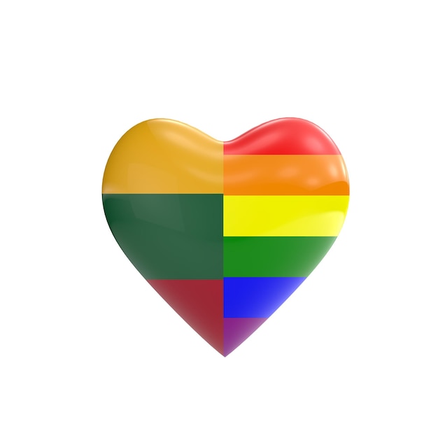 Litauen-Flagge und schwule LGBT-Regenbogenfahne in Herzform Gay-Rechte-Konzept 3D-Rendering