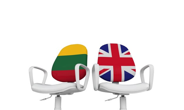 Litauen und Großbritannien Business Chairs Internationales Beziehungskonzept 3D-Rendering