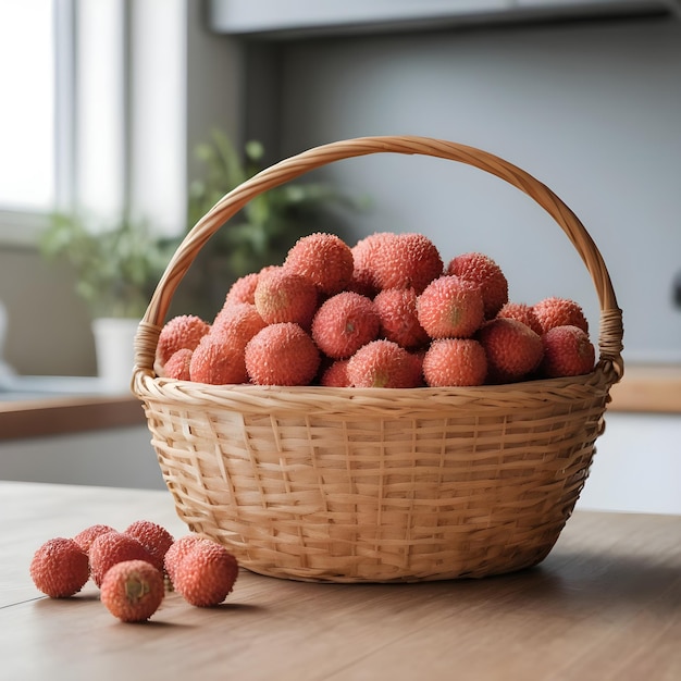 Foto litchi en la canasta llena