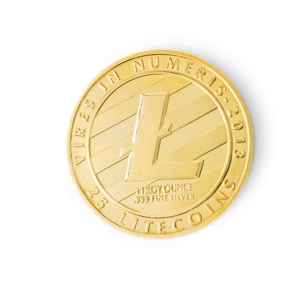 Litecoin isoliert auf weißem Hintergrund mit Schatten-Kryptowährungslogo