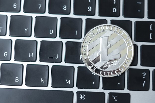 litecoin sobre um teclado