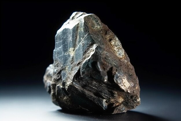 Foto la litiofilita es una rara piedra natural preciosa sobre un fondo negro generada por la ia.