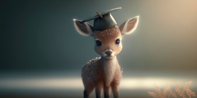Little Deer Wearing Graduated Cap Illustration Little Deer feiert Erfolg mit Graduated Cap