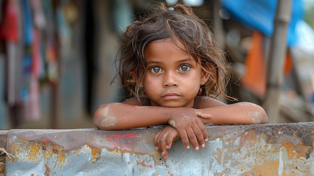 Foto little girl leaning on wall with arms crossed generative ai