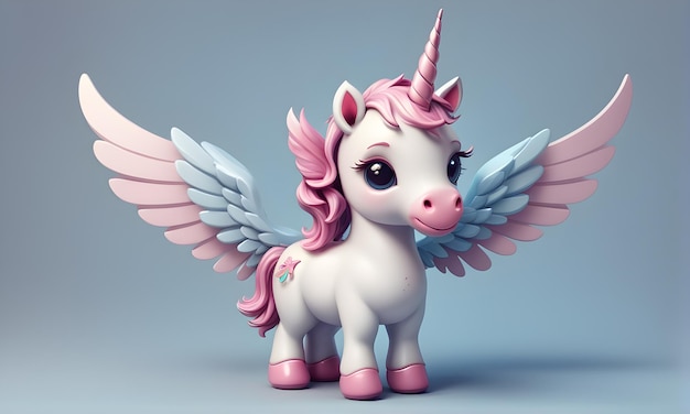 Foto little unicorn wings cute 3d kids art banner animado diseño de fondo digital generado por ia