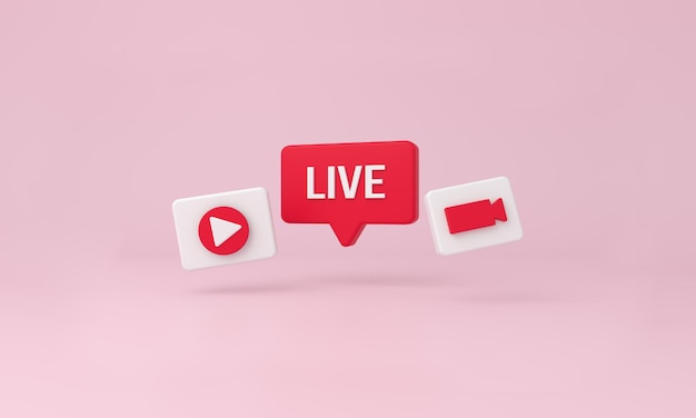 Live-Blasenspiel und minimale Videosymbole auf rosa Hintergrund