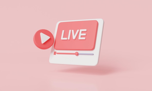 Live-Streaming in sozialen Medien, minimales Symbol, Live-Stream-Fenster, Online-Stream, Online-Rundfunk-Player, Online-TV-Filme und Live-Auftritte, Social-Media-Konzept, 3D-Cartoon-Darstellung