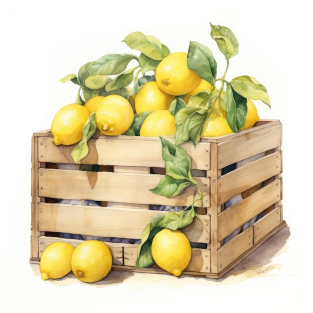 Lively Citrus Splash Eine farbenfrohe Kiste mit Zitronen, illustriert mit Clipart und Aquarell