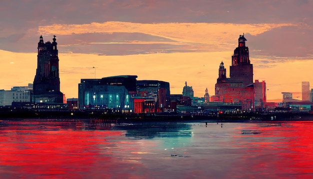 Liverpool Stadtbild Malerei Illustration Liverpool Landschaft Skyline