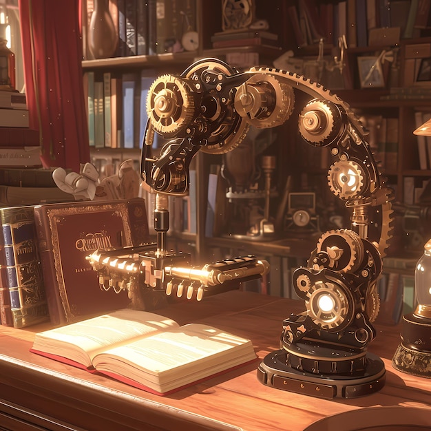 Livraria vintage Steampunk Elegante canto de leitura