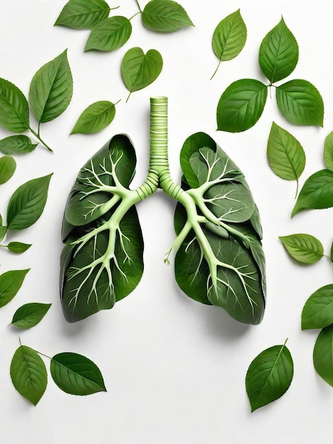 Livre Revitalizante Saúde Respiratória Pulmões Humanos com Vibrantes Folhas Verdes Generativa Ai