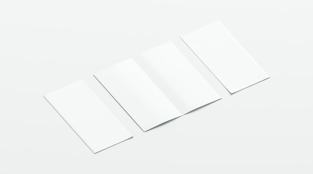 Foto livreto branco duas vezes dobrado em branco, aberto e fechado, vista frontal e traseira