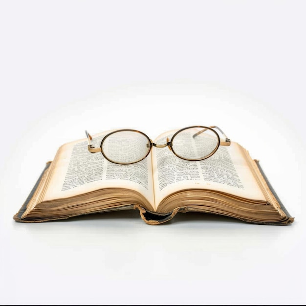 Livro aberto com óculos