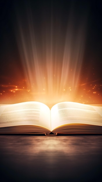Livro aberto secreto com livro de fantasia de luz brilhante