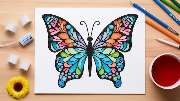 Livro colorido de borboletas coloridas Desenhos elegantes com espaço negativo