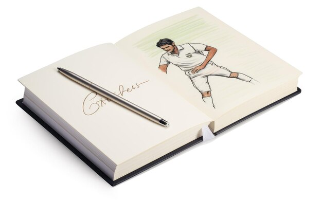 Livro de autógrafos do atleta em fundo branco