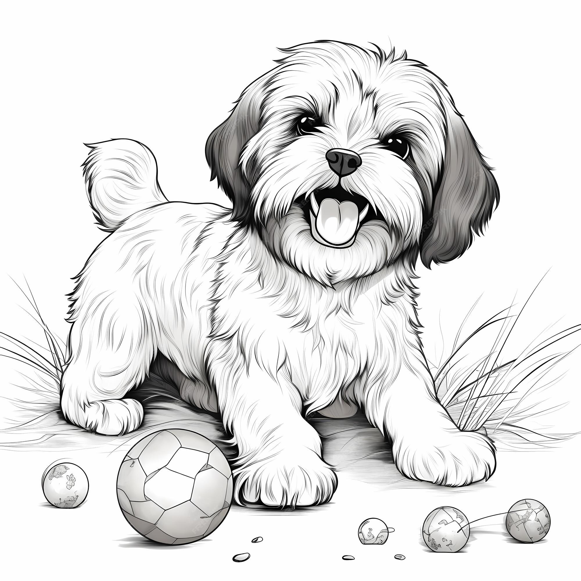 Livro para colorir adulto com um cachorro shih tzu dormindo na cama do  cachorro