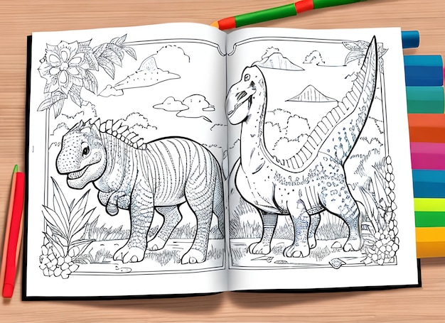 livro de colorir bonito com dinossauro