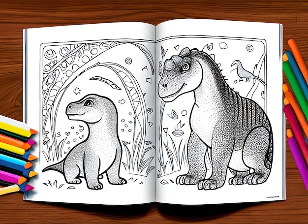 livro de colorir bonito com dinossauro