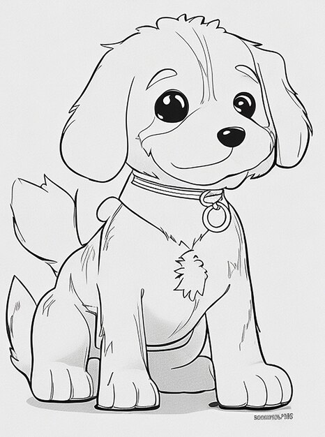 Foto livro de colorir com ilustração de cachorro fofo para crianças