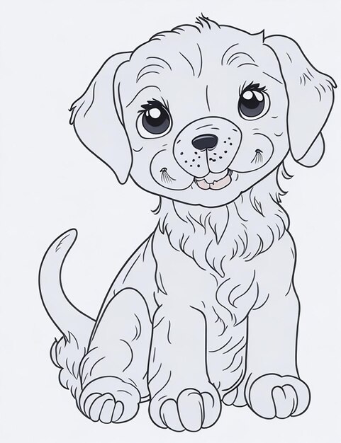 Livro de colorir com ilustração de cachorro fofo para crianças