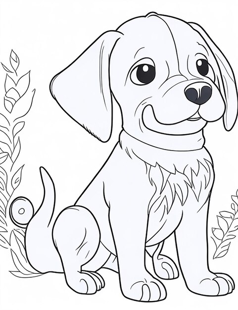 Livro de colorir com ilustração de cachorro fofo para crianças