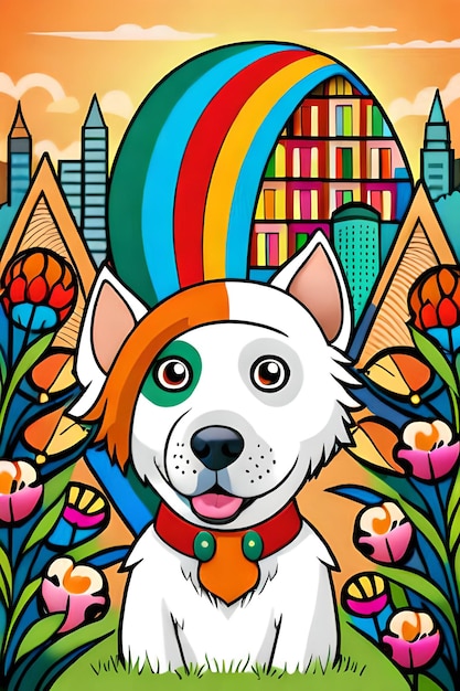 Livro de colorir com ilustração de cachorro fofo para crianças