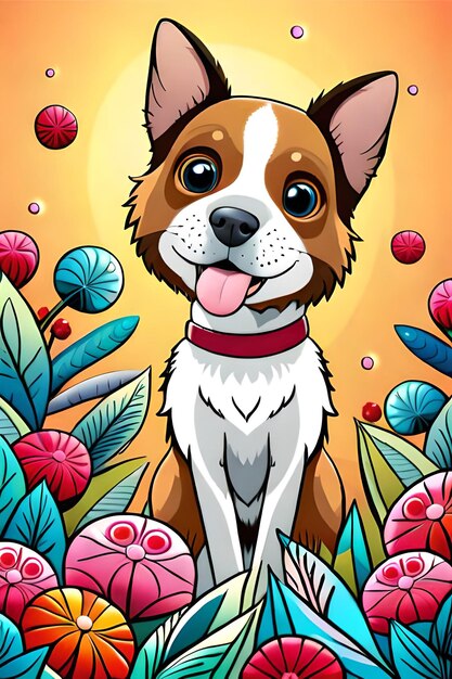 Livro de colorir com ilustração de cachorro fofo para crianças