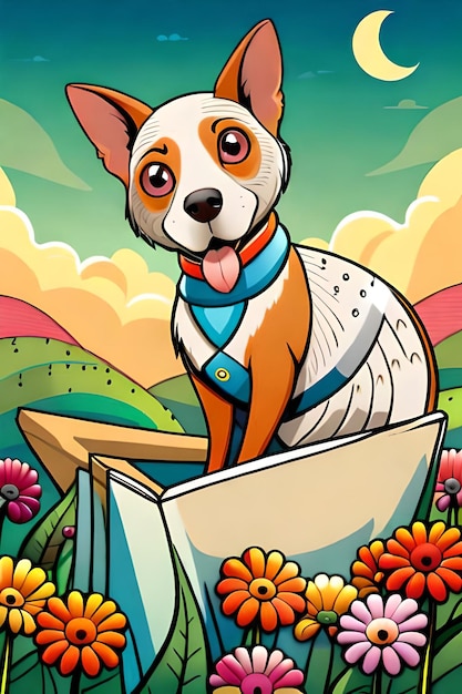 Livro de colorir com ilustração de cachorro fofo para crianças