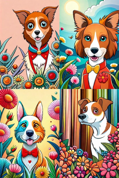 Livro de colorir com ilustração de cachorro fofo para crianças