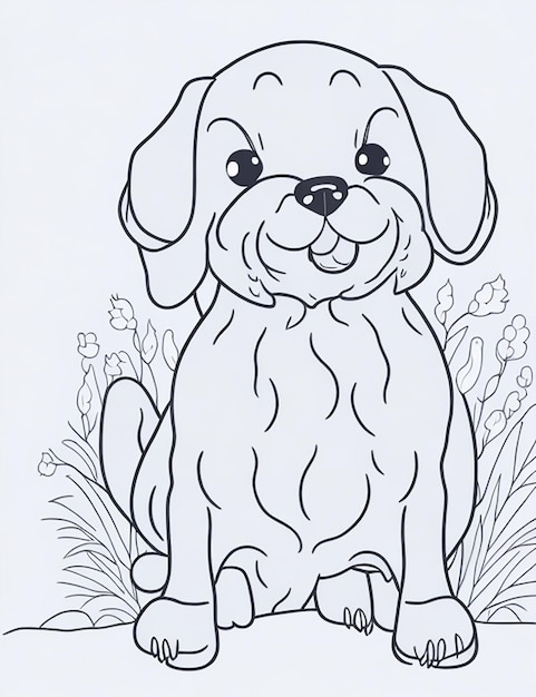 Livro de colorir com ilustração de cachorro fofo para crianças