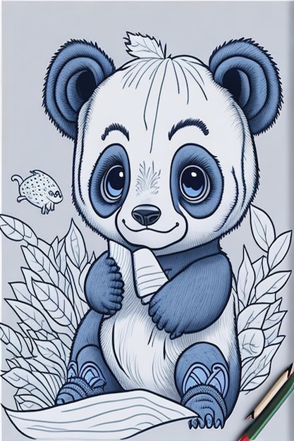 livro de colorir infantil panda fofo estilo de desenho realista linhas livres nada fundo branco