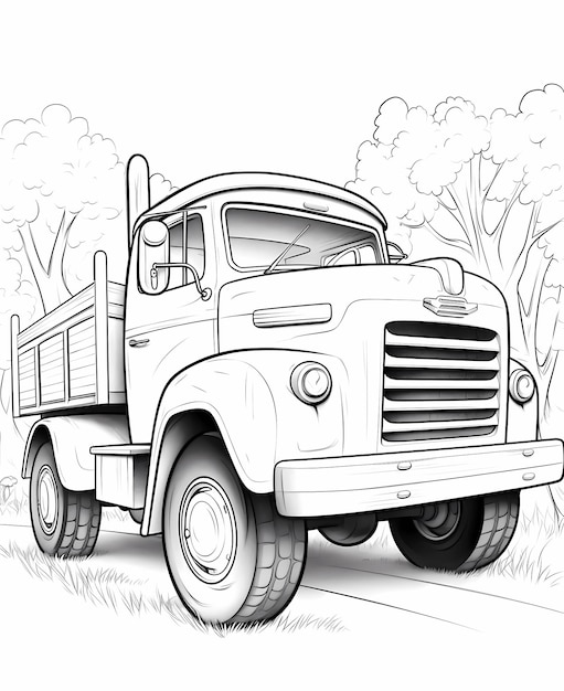 Foto livro de colorir monster truck com ilustrações de crianças em estilo de desenho animado