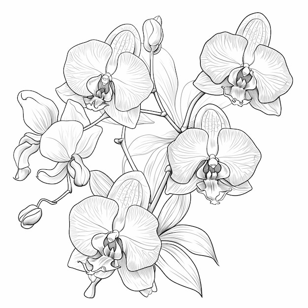Foto livro de colorir orquídeas do jardim serenidade linhas nítidas e uma atmosfera tranquila