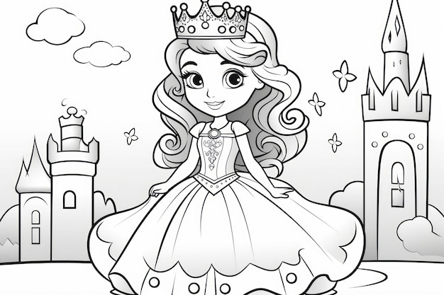 Pequena Princesa Na Página De Colorir Roupas De Casamento. Ilustração De  Desenho Animado Preto E Branco Ilustração do Vetor - Ilustração de boneca,  livro: 245285091