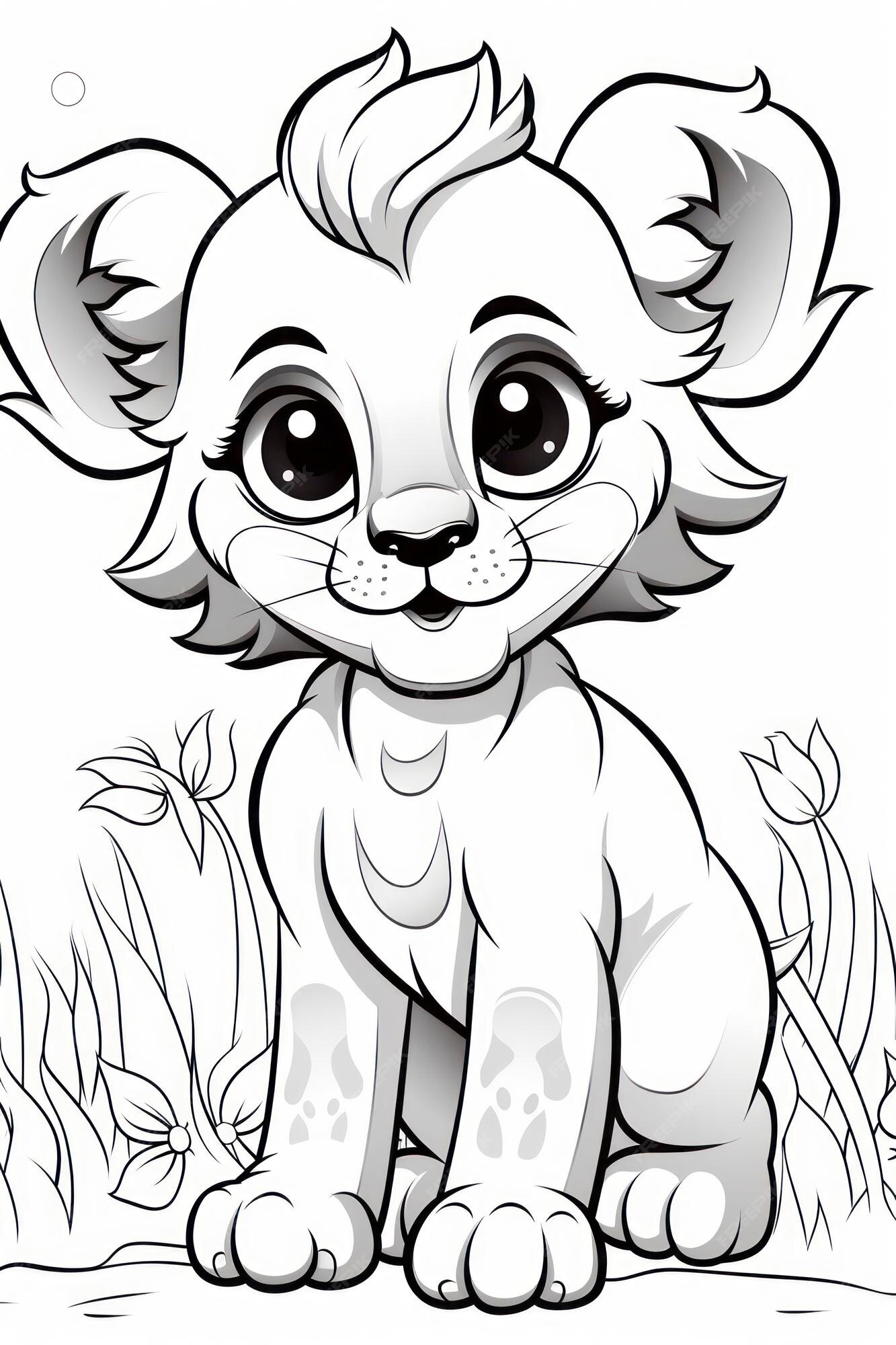 Desenhos de animais fofos para colorir para crianças desenho de um filhote  de leão para colorir para crianças