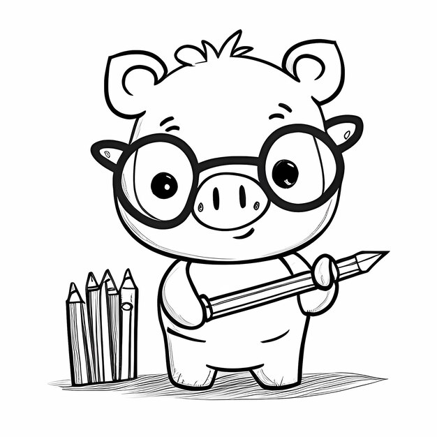 Foto livro de colorir simples de desenho animado cute piggy adventures para crianças