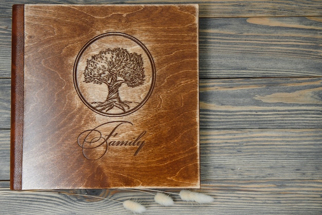 Livro de fotos premium, tamanho grande, capa de madeira natural