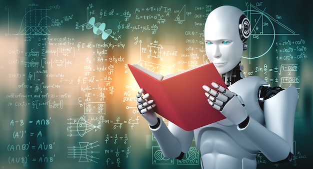 Livro de leitura de robô humanóide