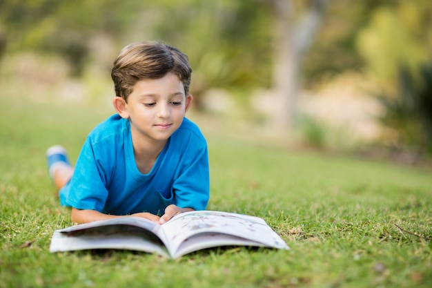 Livro de leitura do menino no parque