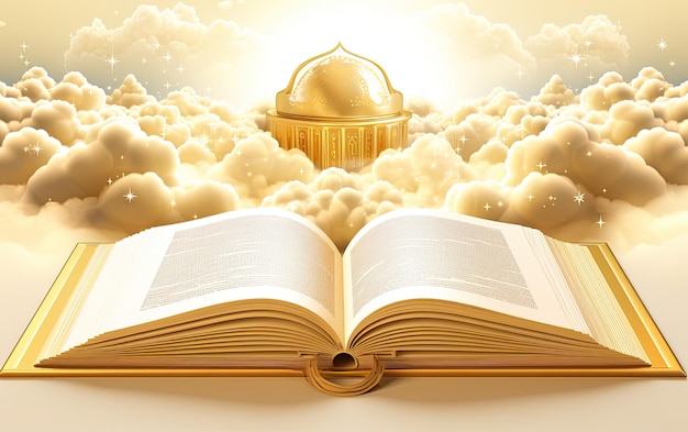 Foto livro de orações muçulmano de ouro em uma nuvem aberta estoque vetor 15 no estilo de uhd imagem esculpida pilesstacks comissão inovadora para ar 85 v 52 job id 9409eaed9ead4d6ca9e50ae2fd32986f