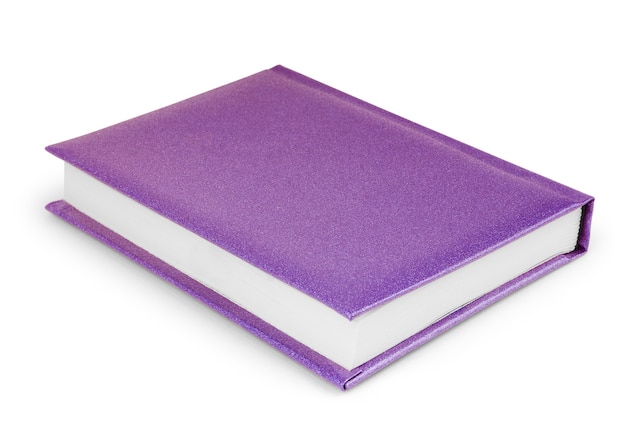 Livro de papel de caderno espiral organizador roxo isolado sobre fundo branco