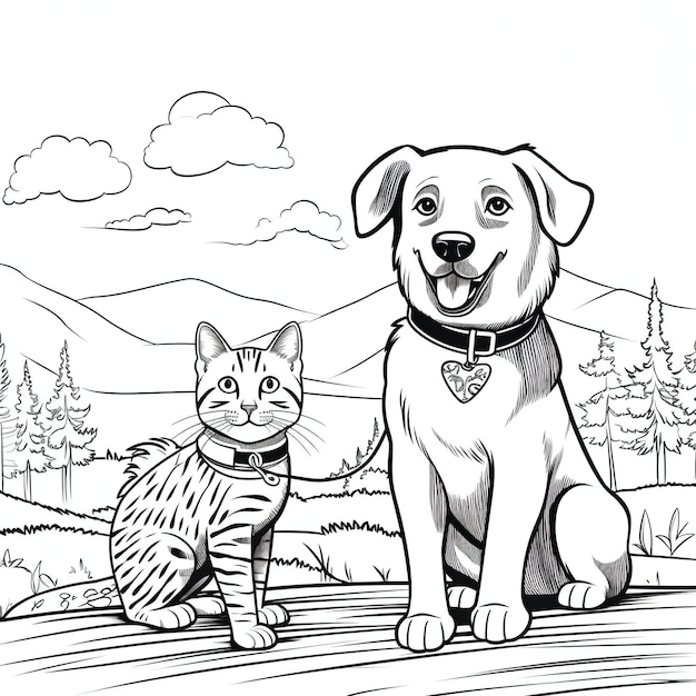 Desenhos de gatos e cachorros para colorir