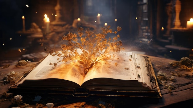 Livro mágico fogo e gelo em um mundo de fantasia e aventura