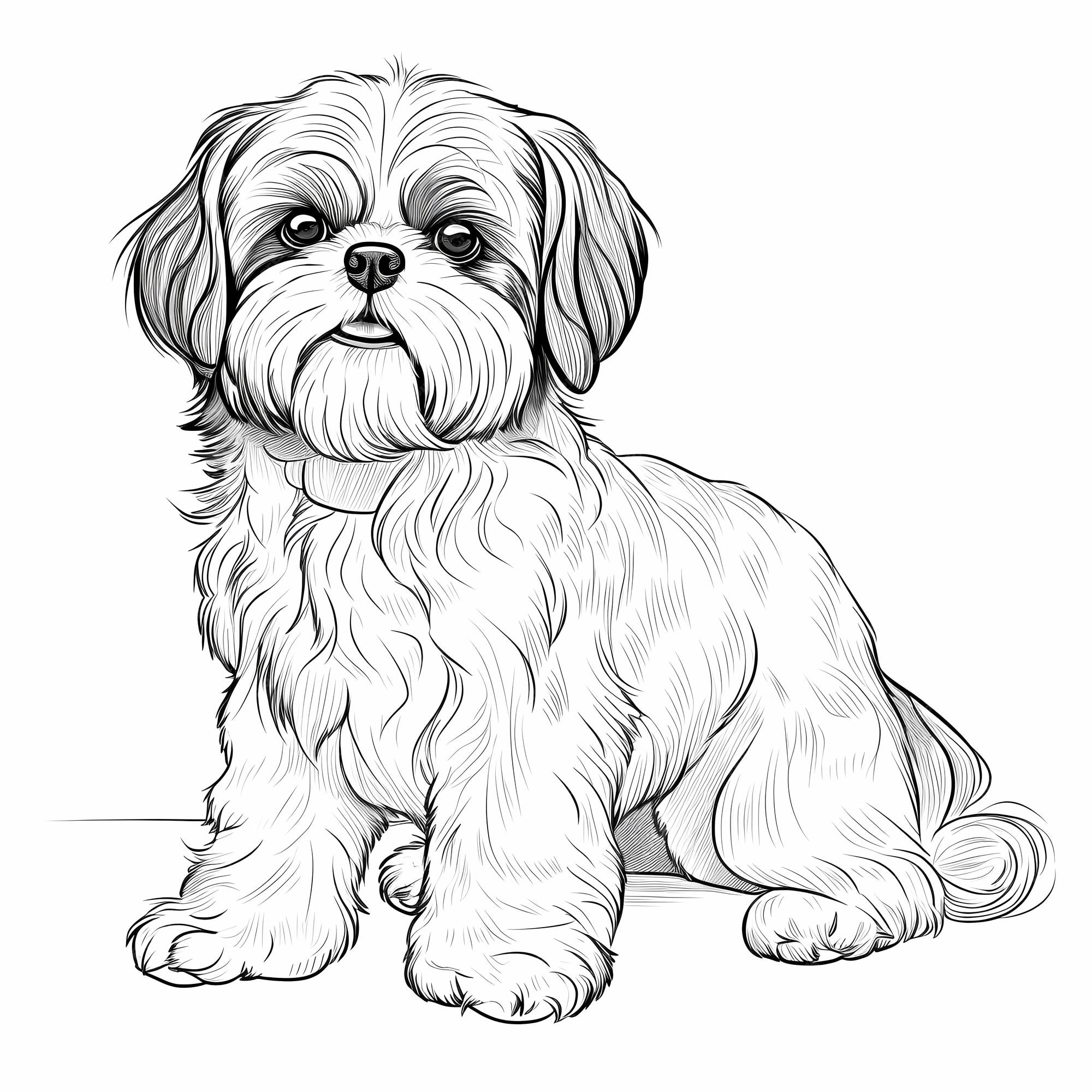 Livro para colorir adulto com um cachorro shih tzu dormindo na cama do  cachorro