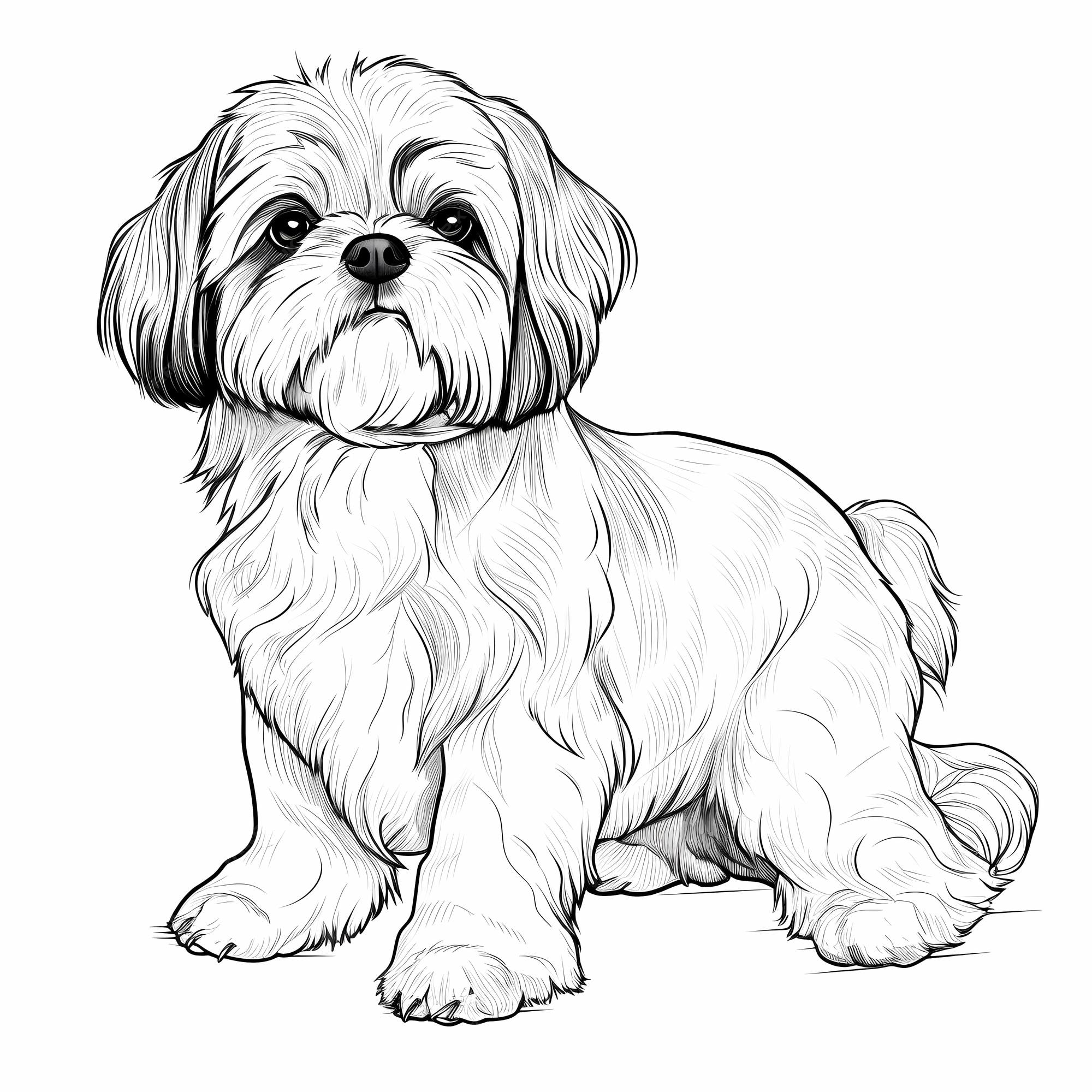 Livro para colorir adulto com um cachorro shih tzu dormindo na cama do  cachorro