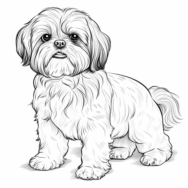 Livro para colorir adulto com um cachorro Shih Tzu dormindo na cama do cachorro