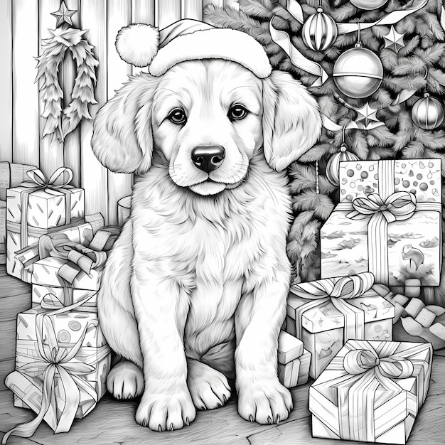 Livro para colorir Merry Tails e Tinsel A Dog Árvore de NatalCelebração