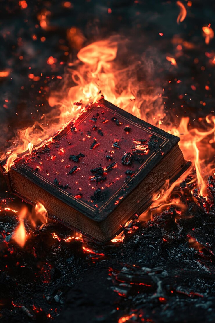 Foto livro queimando à noite