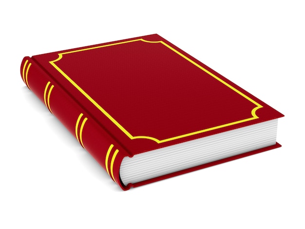 Livro vermelho fechado sobre fundo branco. Ilustração 3D isolada